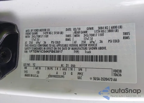 2019 Ford F-150 Xl from USA, damaged, VIN 1FTEW1C54KFB63817